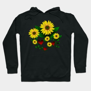 Sunflowers, hearts, flowers, floral, heart, petal Hoodie